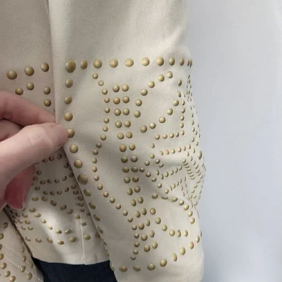 Coldwater Creek Women's Cream Faux Suede Western/Boho Open Jacket Size M - Picture 5 of 13